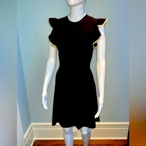 Shoshanna LBD knit w gold accented flutter sleeves size CS